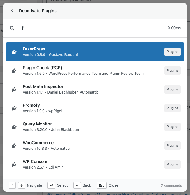Deactivating plugin command